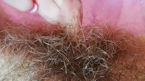 Extremely hairy pussy with big lips close-up