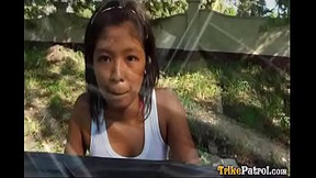 Dark-skinned Filipina girl Trixie picked up by foreigner driving Trike himself