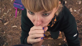 Outdoor blowjob. Stalker Karina sucked a guard's dick at an abandoned camp