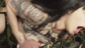 Big Titted dark haired Daisy Rock getting double penetrated during her stint into the army