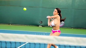 Stunning Asian beauty with big hooters loves to play tennis