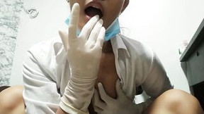CUSTOM VID FOR RYAN: Beauty chinese Doctor Wearing Gloves Examines
