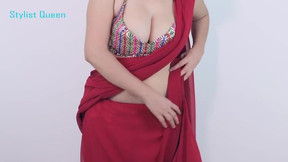 Hot Teenage Girls Learn How to Wear Saree & Showing Her Huge Boobs Cleavage