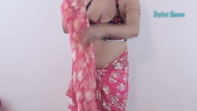 Priya Boobs Cleavage Wear in Tight Blouse & Pink Saree
