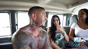 Tattooed guy is about to fuck a slutty Cuban babe, Christina in the back of his car