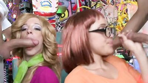 Scooby-Doo cosplay with Velma and Daphne sucking off and banging hard cocks