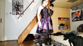 Gothic domina feminizes her cd sissy sub with womenâs clothes