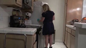 Big jugs cleaning lady is offered extra money by the client for lustful fucking