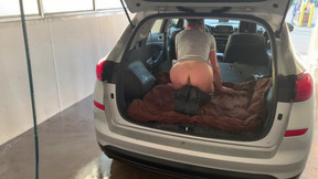 TANNED NAUGHTY MILF IN PUBLIC WASHING CAR WITH NO PANTIES