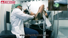 Very horny teen girl goes to a fake gynecologist