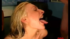 Blonde cocksucker gets loads of jizz in her throath