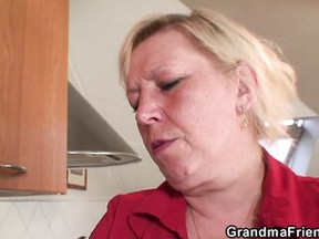 GRANDMA ALLIES - 2 repairmen screw breasty grandma from one as well as the other ends