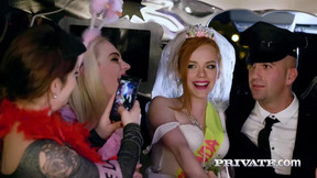 Bride and her girlfriends through orgy in limousine