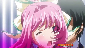 Big titted, Hentai girl with pink hair is screaming from pleasure while getting fucked very hard