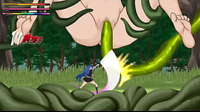 Blue haired girl having sex with monster men and girls in Eroseka hentai act game
