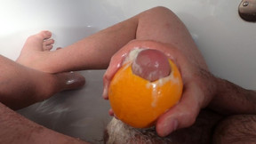 Chastity Release Cum into Orange Must Fuck Fruit Masturbation!
