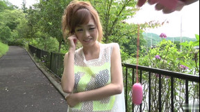 Sexy busty Japanese Mikuru Shiina is making a best blowjob of my life in outdoor