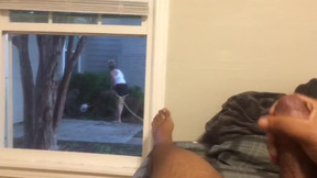 Jerking off in front of window while neighbor is outside