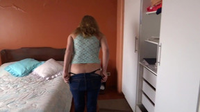 Beautiful mature mother loves to see how they jerk off while she masturbates standing up