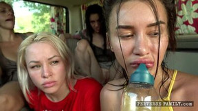 Hot and kinky babes fucked outdoors in a hardcore orgy