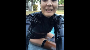Underwater Frogman Rubber Swimhat Latex Stockings and Speedo Fins