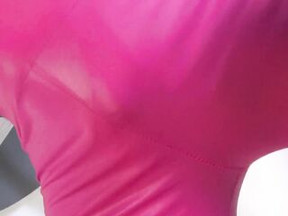 Lucky leather pink glove gets to fuck me in my tight pink pants