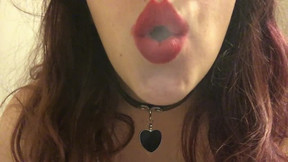 Beautiful topless busty teenager smoking marlboro red 100 in red lipstick