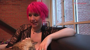 Pink haired cock sucker, Proxy Paige gave a blowjob and a titjob to her new lover