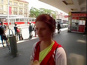 Russian redhead fucks outdoor in public for cash