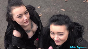 Yammy spoiled teens accept my money offer for outdoor blowjob