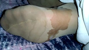 The muddy pantyhose feet of semen to my wife