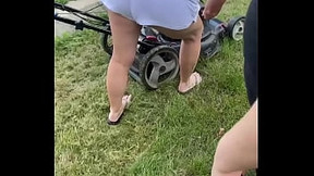 Bent over mother in-law wearing see thru shorts with no underware
