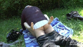 Pretty young french redhead banged by oldman voyeur outdoor
