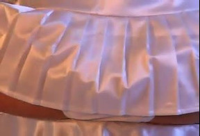 Jesse teases in white satin skirt and panties