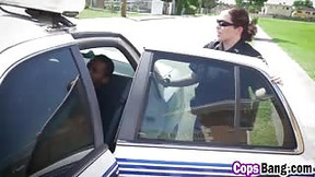 Slutty female cops get in threesome with black dude