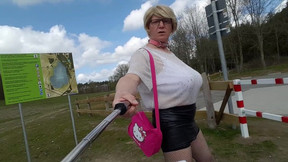 Sissy Vivian Tootinyforher exposed nude as blonde bimbo tits slut public parking area 2