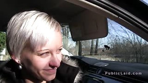Blonde doing huge cock by the public road