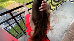 Sexy slender Russian teen drilled doggystyle on a balcony