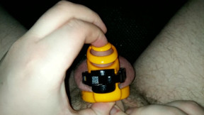 putting on my new 100% secure chastity cage with a prince albert piercing