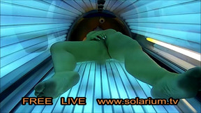 steamy ultra-kinky female with humungous boobies getting off in real tanning parlor, covert cam filmed under tanning sofa
