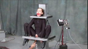Submissive girl enjoys bondage and BDSM treatment on a machine