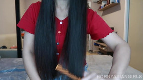 Beautiful Asian Girl with LONG BLACK HAIR Gets Oily TIT MASSAGE