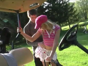 Horn-mad golf player Candy Kiss is eager to suck delicious cock outdoors