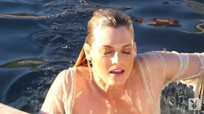Brigitte Anne fondles her wet body on the poolside