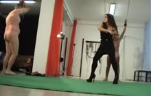 Italian mistress whipping two slaves