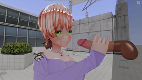 3D HENTAI Redhead mistress jerks off your cock on the roof
