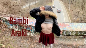 Risky Public Teen Sex almost Caught next to Traffic - Bambi Araki