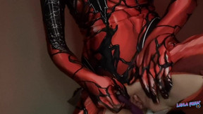 Gwen Stacy Uses Carnage Symbiote Suit To Play With Her Tight Pussy Layla Frost