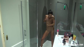 Sexy stepmom gets recorded while showering